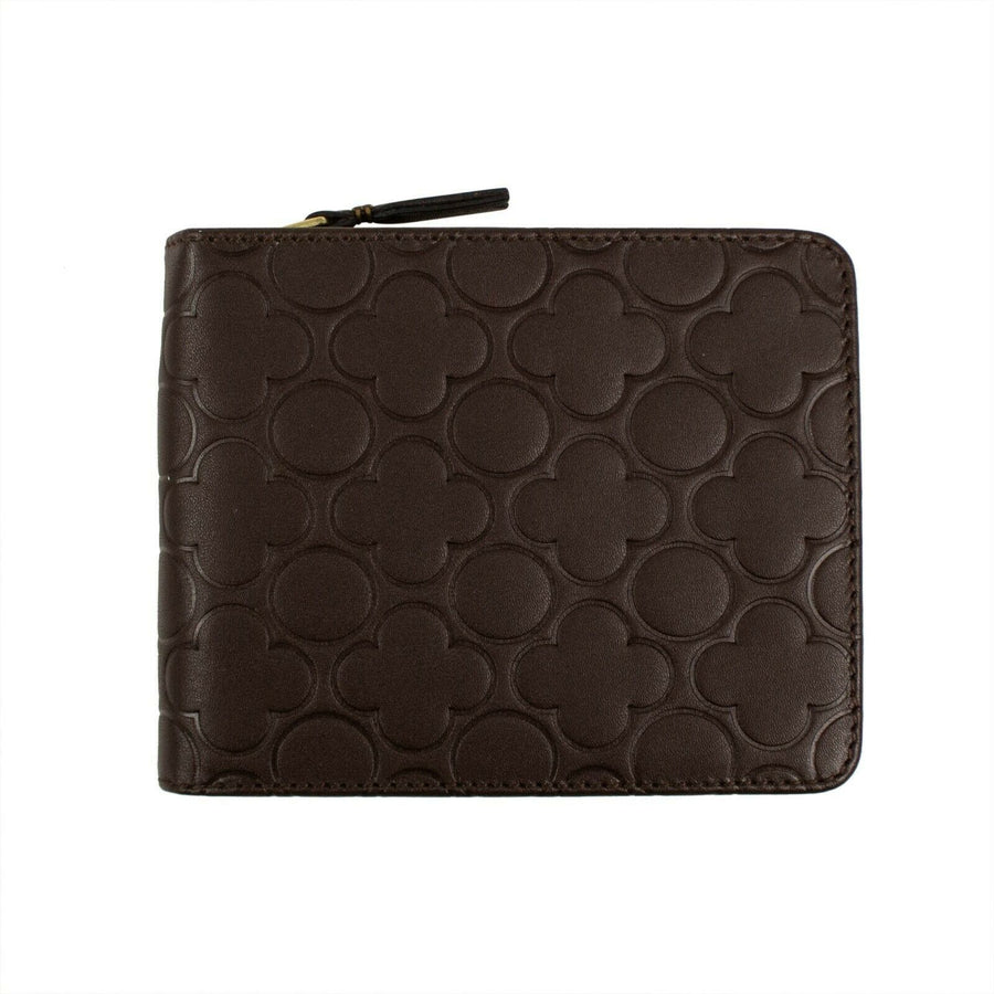 Leather Clover Cardholder Zip Around Wallet - Brown