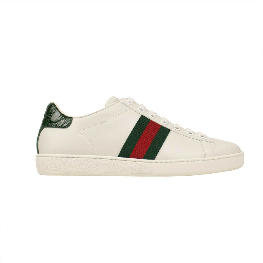 Leather Ace Striped Web Sneakers - White