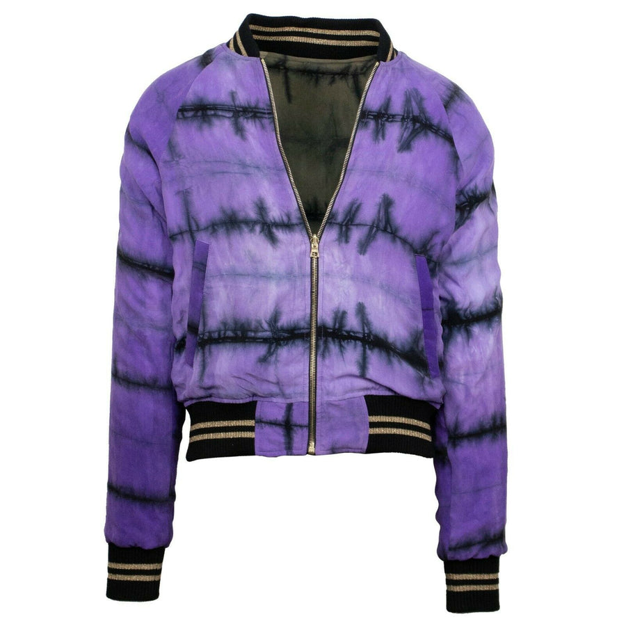 Reversible Tie Dye Track Bomber Jacket - Olive / Purple