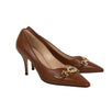 Leather 'Zumi' Mid-Heel Pumps - Brown