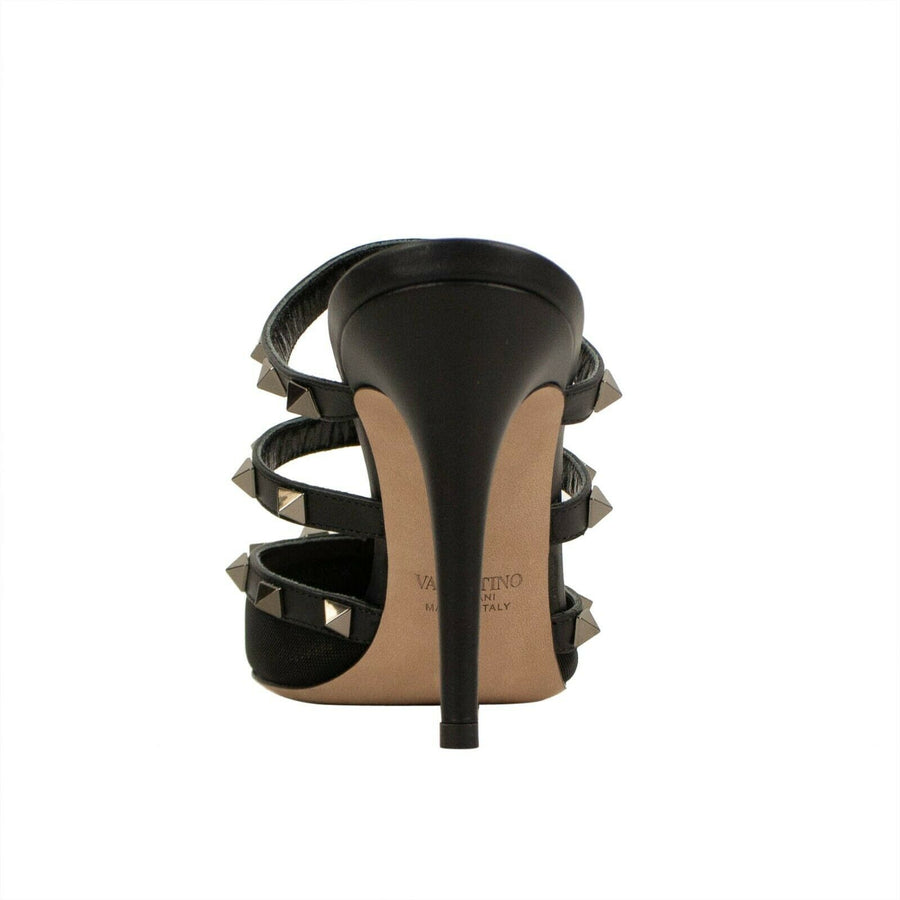 'Rockstud' Mesh Mules Heels - Black