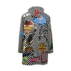 Checkered Sticker Design Parka Coat - Black / White