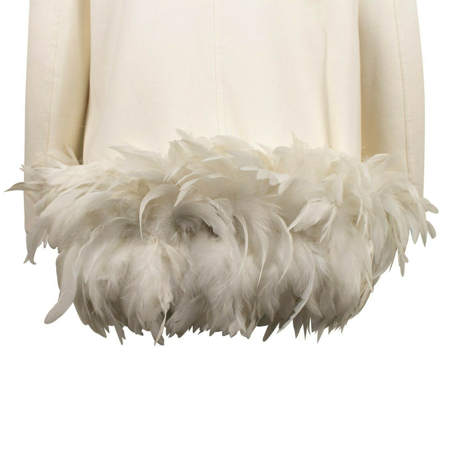 Double Breasted Feather Hem Coat - Ivory