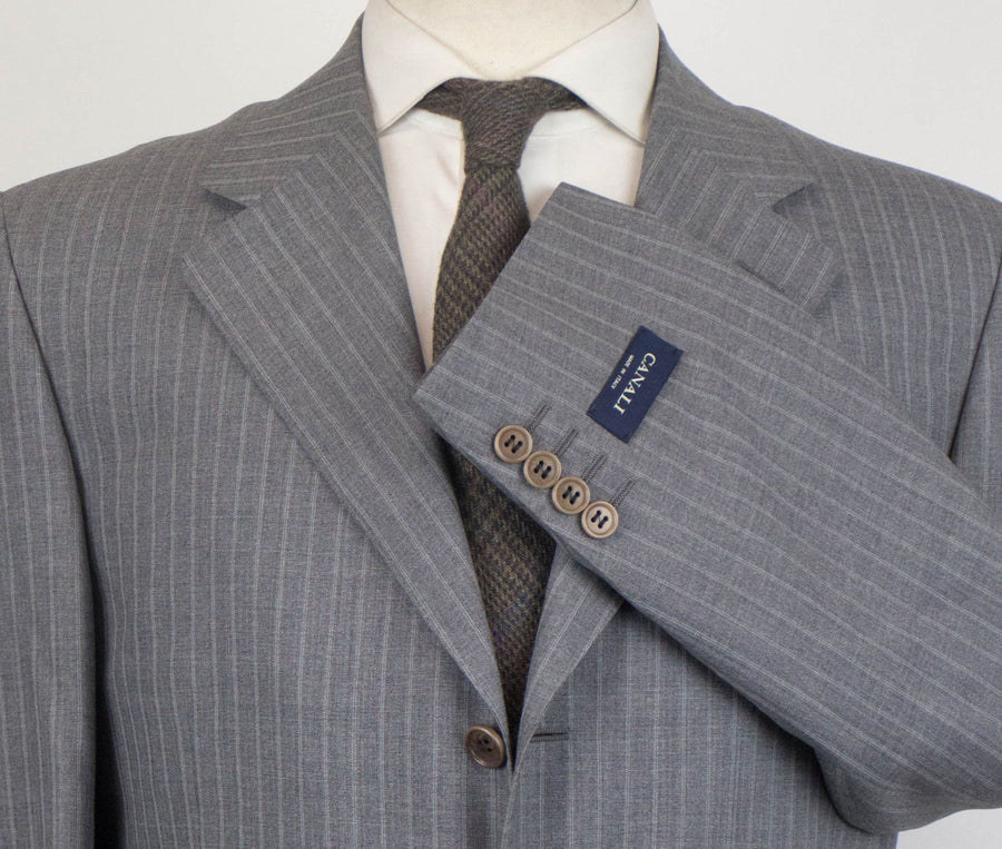 Drop 4 Striped Wool 3 Button Suit - Gray