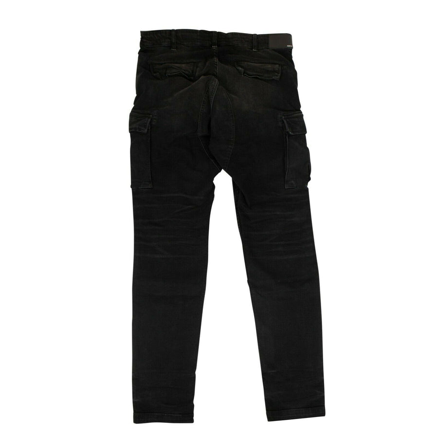 Washed Out Denim Pocket Cargo Pants - Black