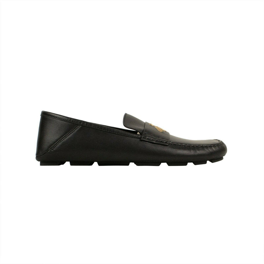 Men's Leather Bee Logo Loafers - Black