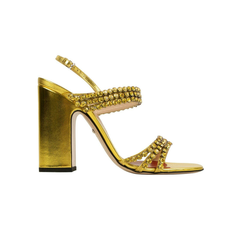 Women's Metallic Leather With Crystals Sandals Pumps - Gold