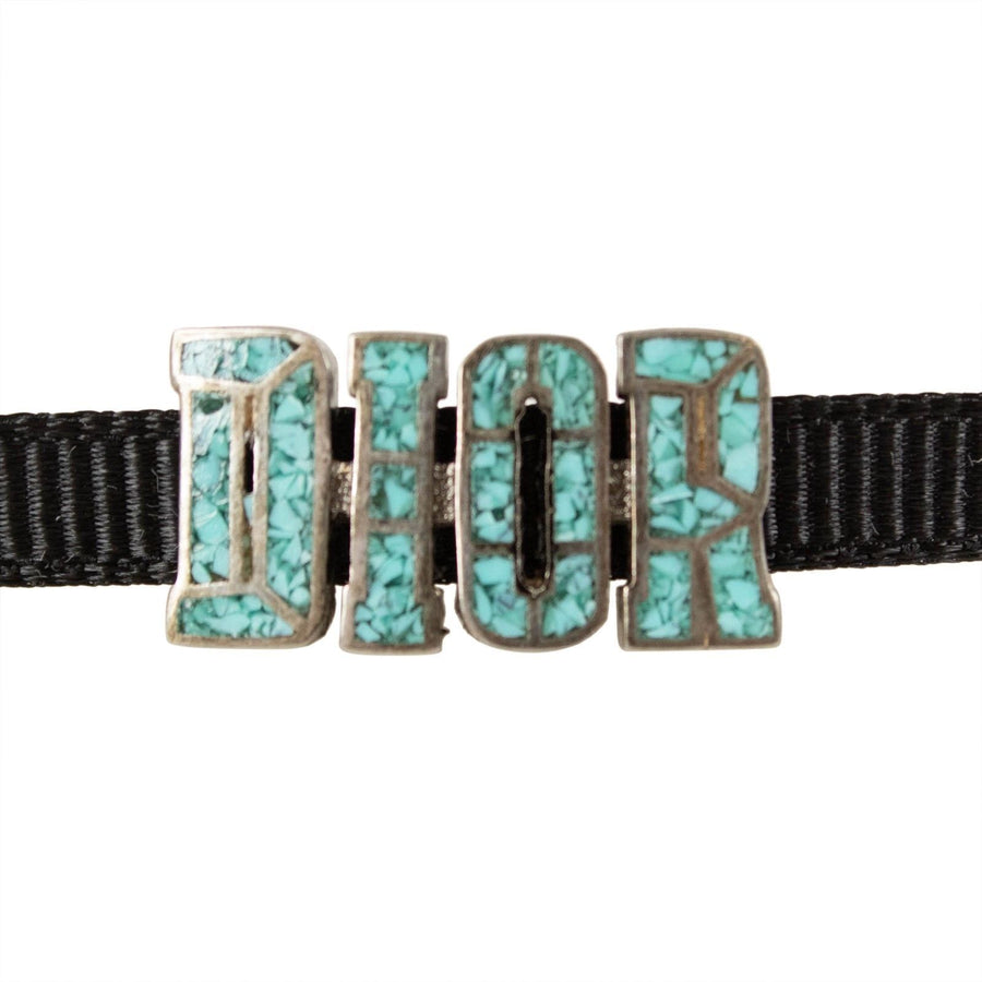 Black Turquoise 'Dior' Mosaic Ribbon Choker Necklace