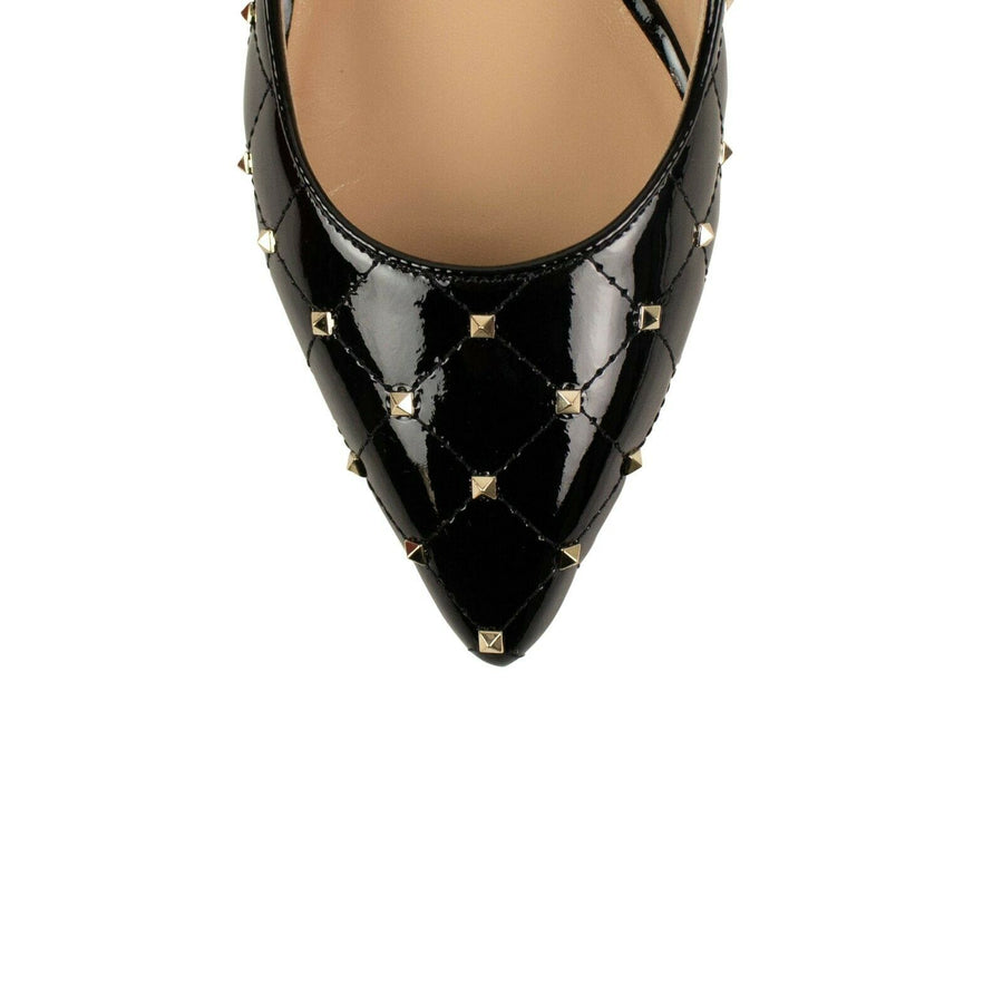 Leather 'Rockstud' Spike Quilted Pumps - Black