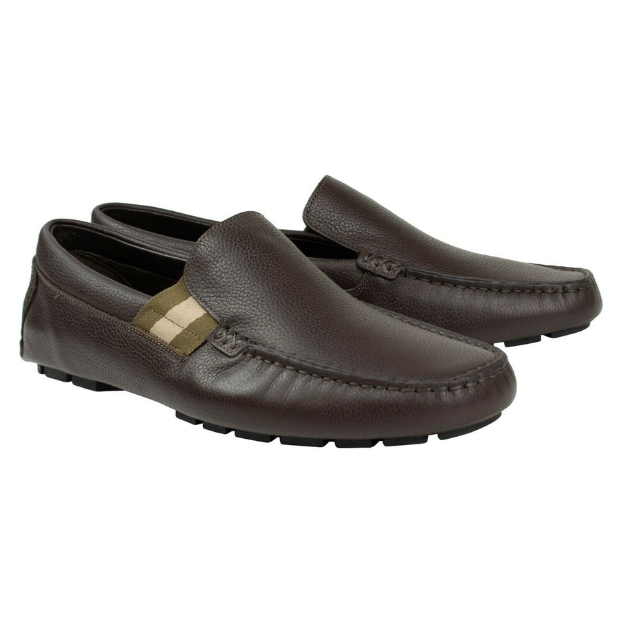 Men's Leather Web Detail Loafers - Brown