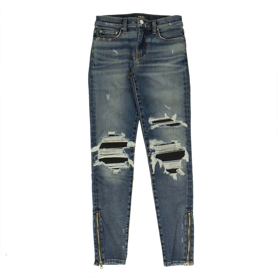 Denim Skinny MX1 Leather Patch Jeans - Blue