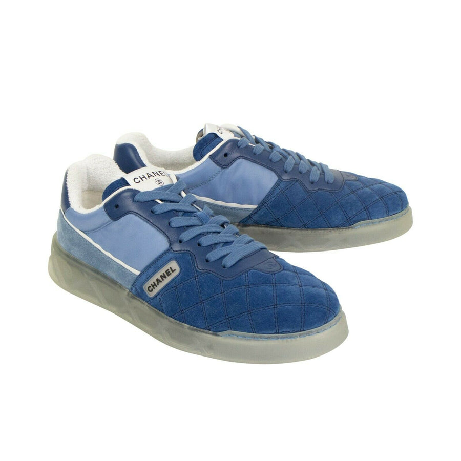 Quilted Velvet And Suede Low-Top Sneaker - Blue