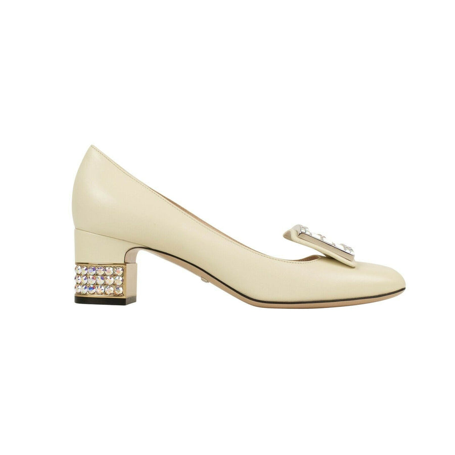 Women's Vintage Leather G Buckle Pumps - White