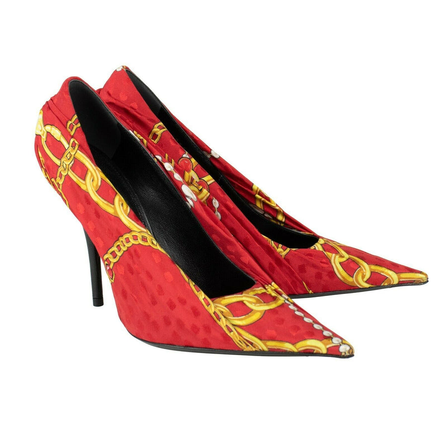 Knife Jaquard and Leather Pump - Red / Gold