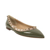 Leather Rockstud Grainy Ballet Flats - Olive Green