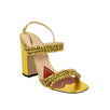 Women's Metallic Leather With Crystals Sandals Pumps - Gold