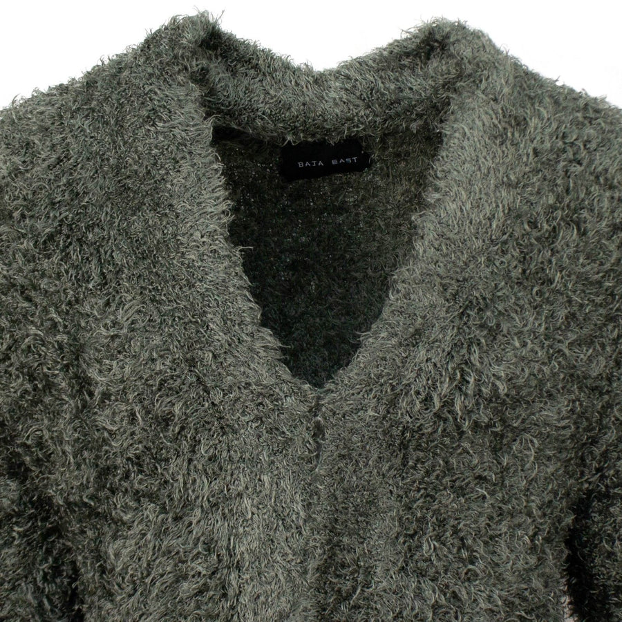 Fuzzy Silk Blend Long Cardigan Sweater - Olive Green