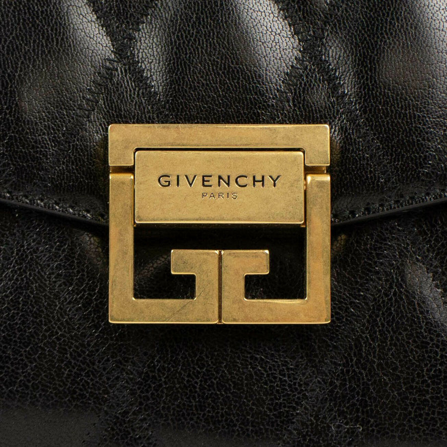 Leather Diamond Quilted 'GV3' Small Crossbody Bag - Black