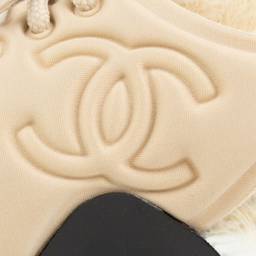 Furry Stretch Fabric And Satin Sneakers - Beige