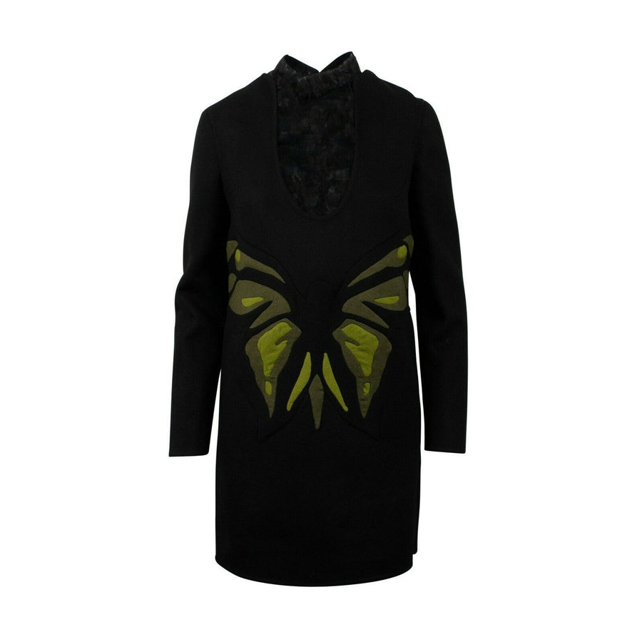 Wool Blend Long Sleeve Butterfly Dress - Black