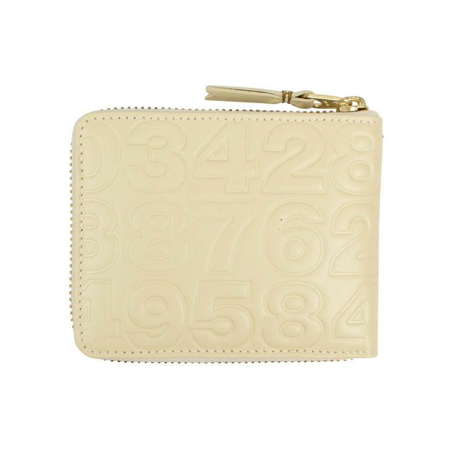 Leather Number Embossed Small Wallet - Ivory