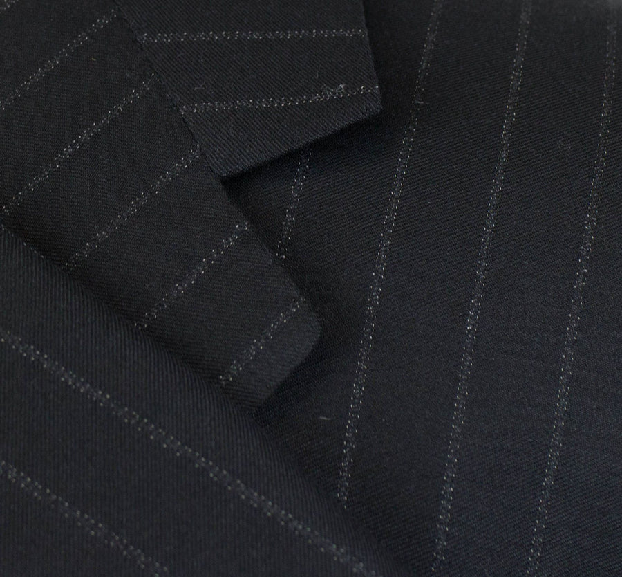 Drop 6 Striped Wool 3 Button Suit - Black