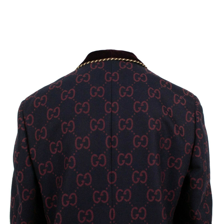 GG Rope Trim Shawl Collar Blazer Jacket - Burgundy