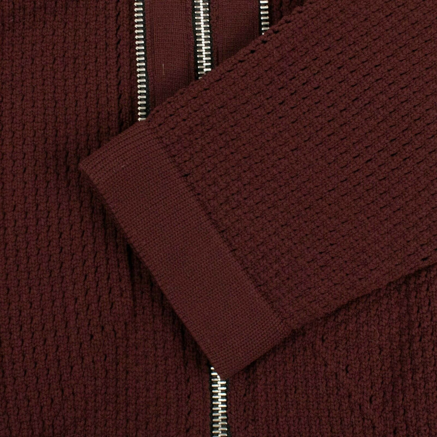 'Shadow Project' Zip-Up Perforated Sweater - Burgundy