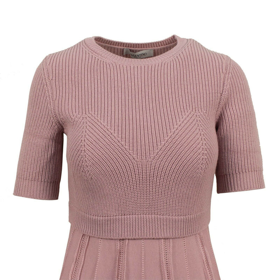 Wool Cabal Knit 3/4 Sleeve Midi Sweater Dress - Mauve