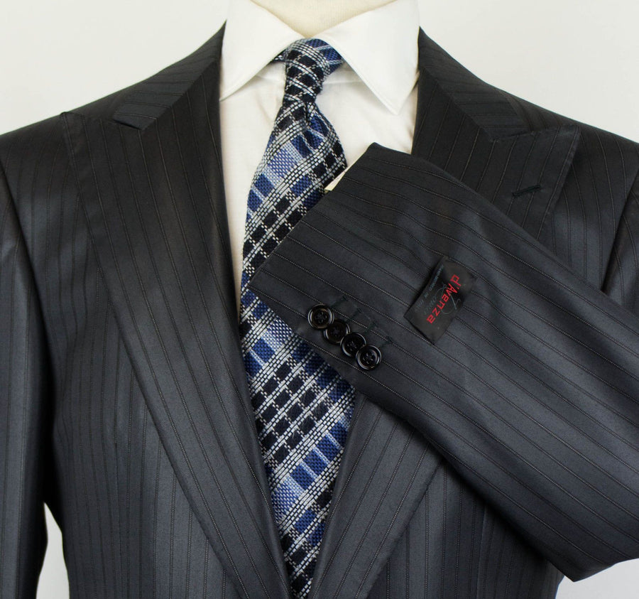 Drop 7 Pin Striped Wool 1 Button Suit - Gray