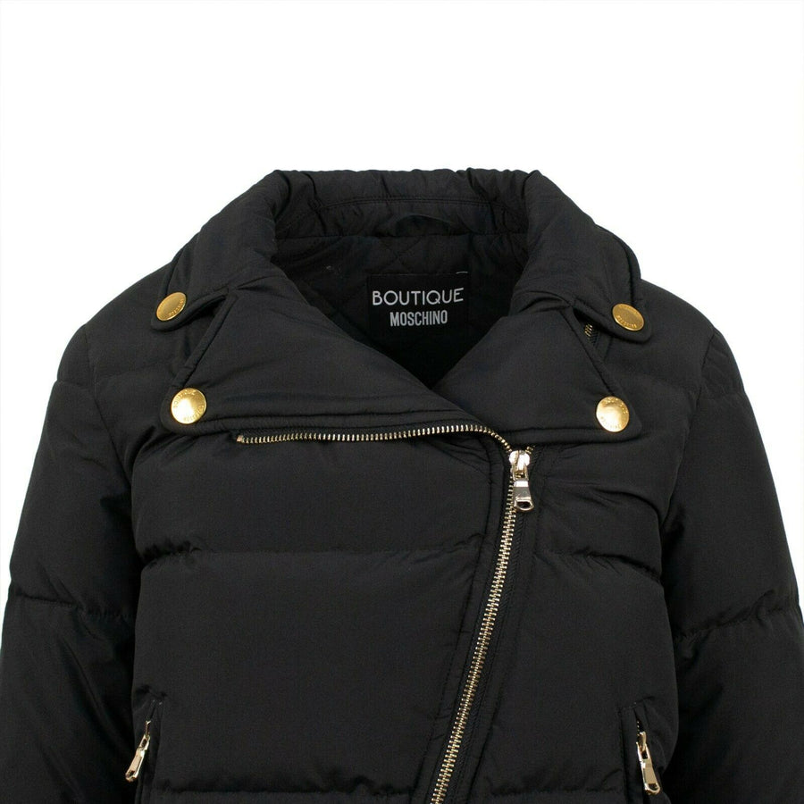 Polyester Gold Detail Short Puffer Coat - Black