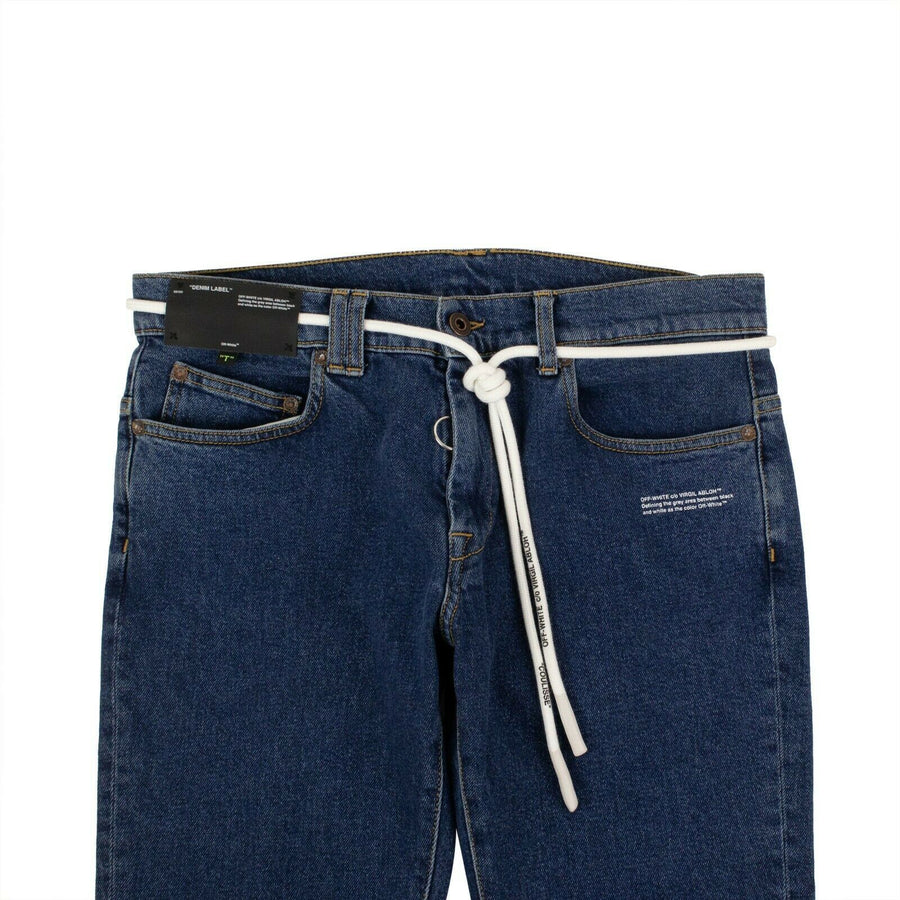 Belted Skinny Denim Pants - Blue