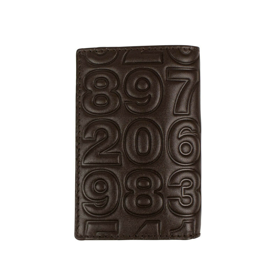 Leather Number Embossed Mini Cardholder Wallet - Brown