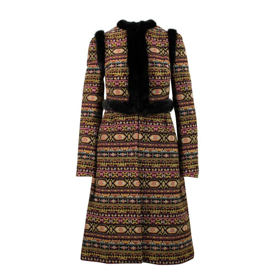 Tribal Pattern Fur Trim Coat - Multi