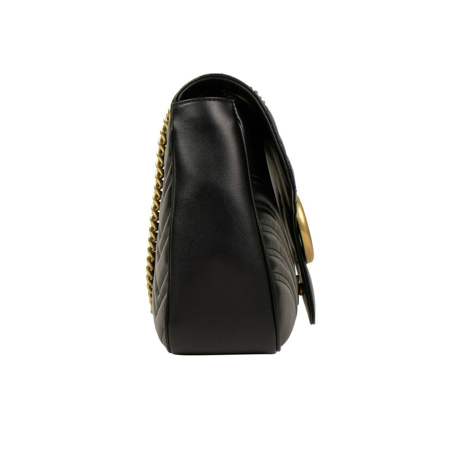 Medium Quilted GG Marmont Chevron Leather Shoulder Bag - Black