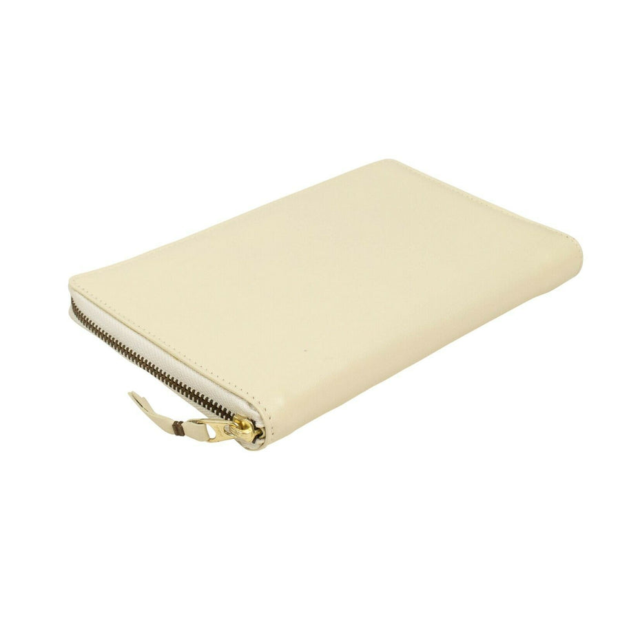 Leather Travel Organizer Zip Around Wallet - Cream