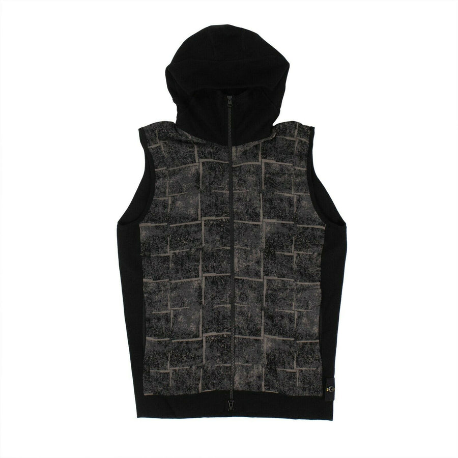 Cotton Printed Sleeveless Zip-Up Sweater - Black