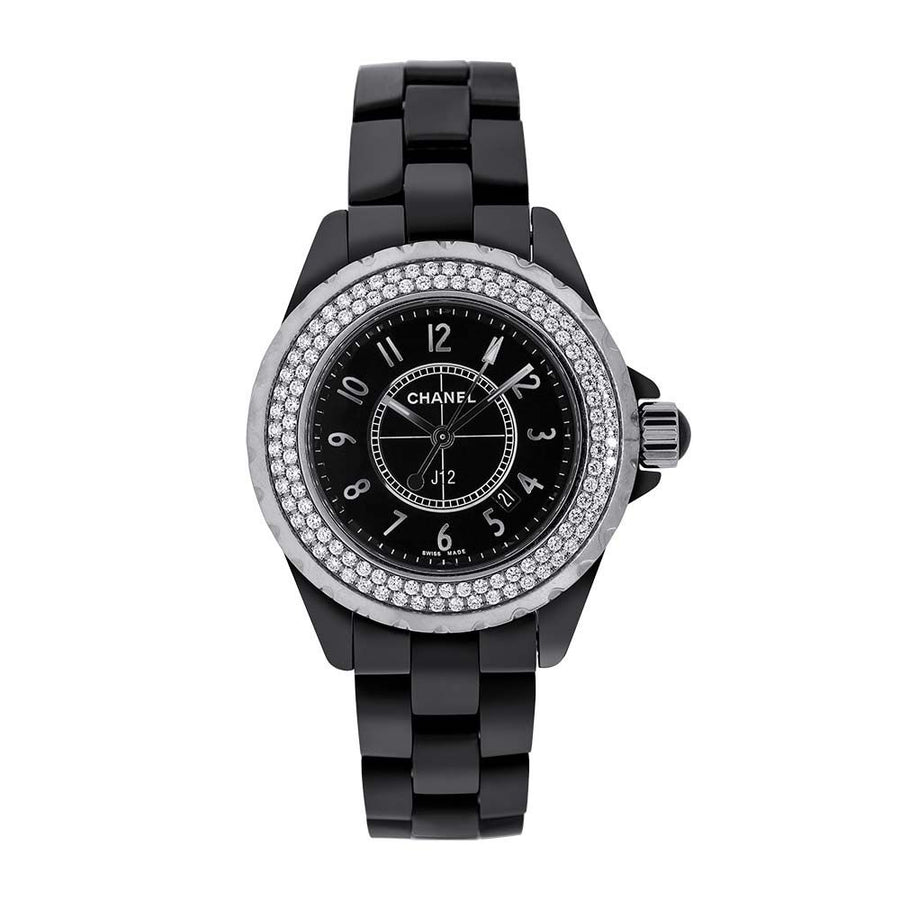 Chanel J-12, Black Ceramic Diamond 33MM Watch J12-H0949(PRE-OWNED)