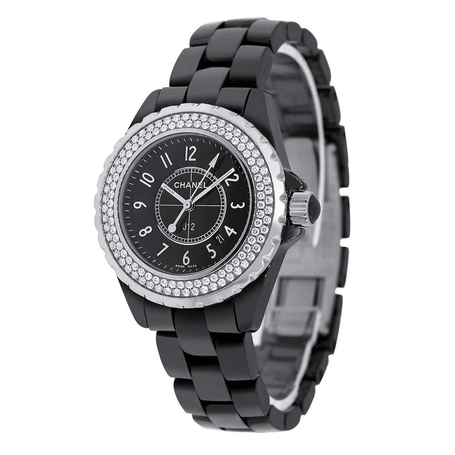 Chanel J-12, Black Ceramic Diamond 33MM Watch J12-H0949(PRE-OWNED)