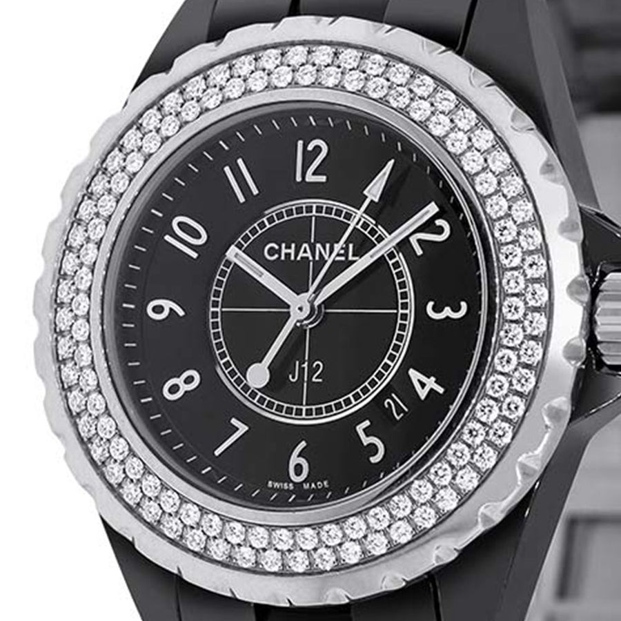 Chanel J-12, Black Ceramic Diamond 33MM Watch J12-H0949(PRE-OWNED)