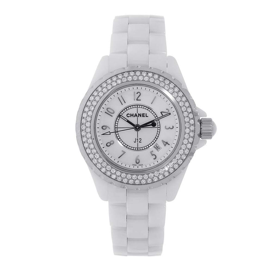 Chanel J-12, White Ceramic Diamond Bezel 33MM Watch H0967