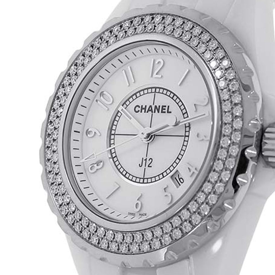 Chanel J-12, White Ceramic Diamond Bezel 33MM Watch H0967