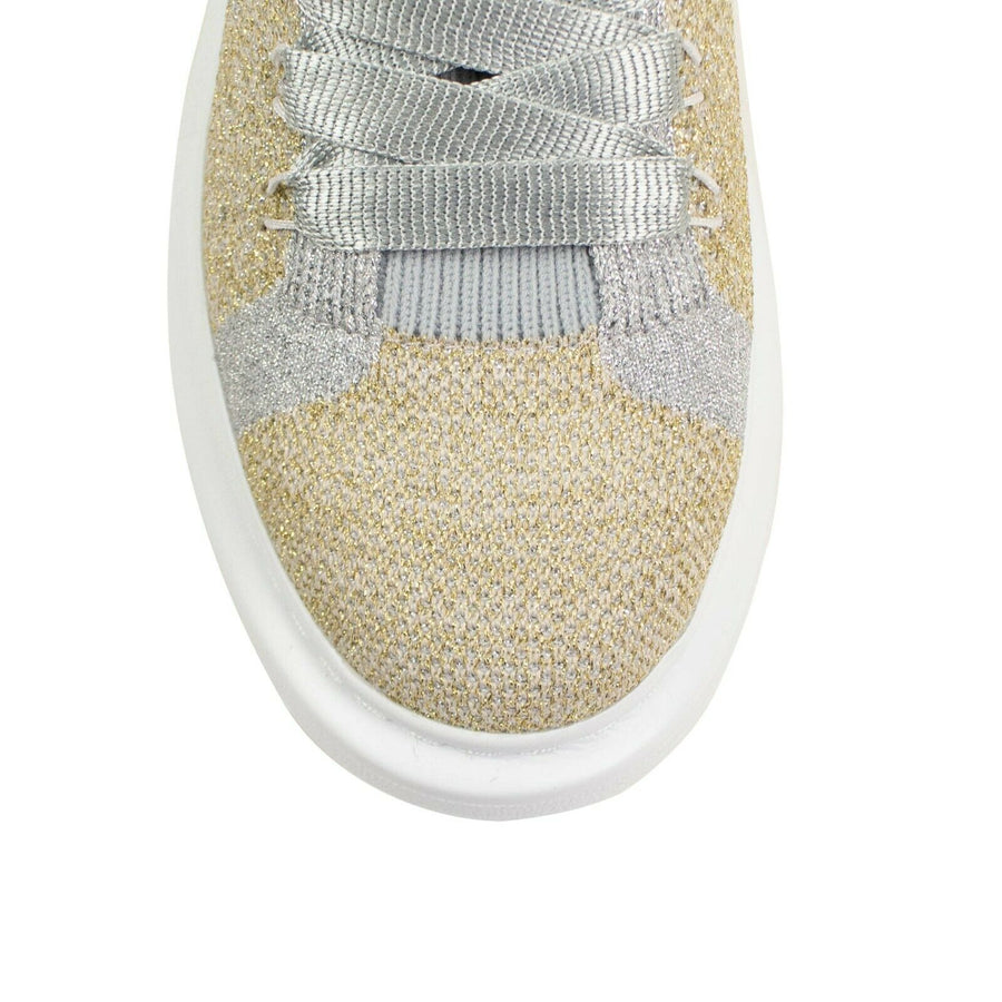 Knit Fabric Platform Sneakers - Gold / Silver