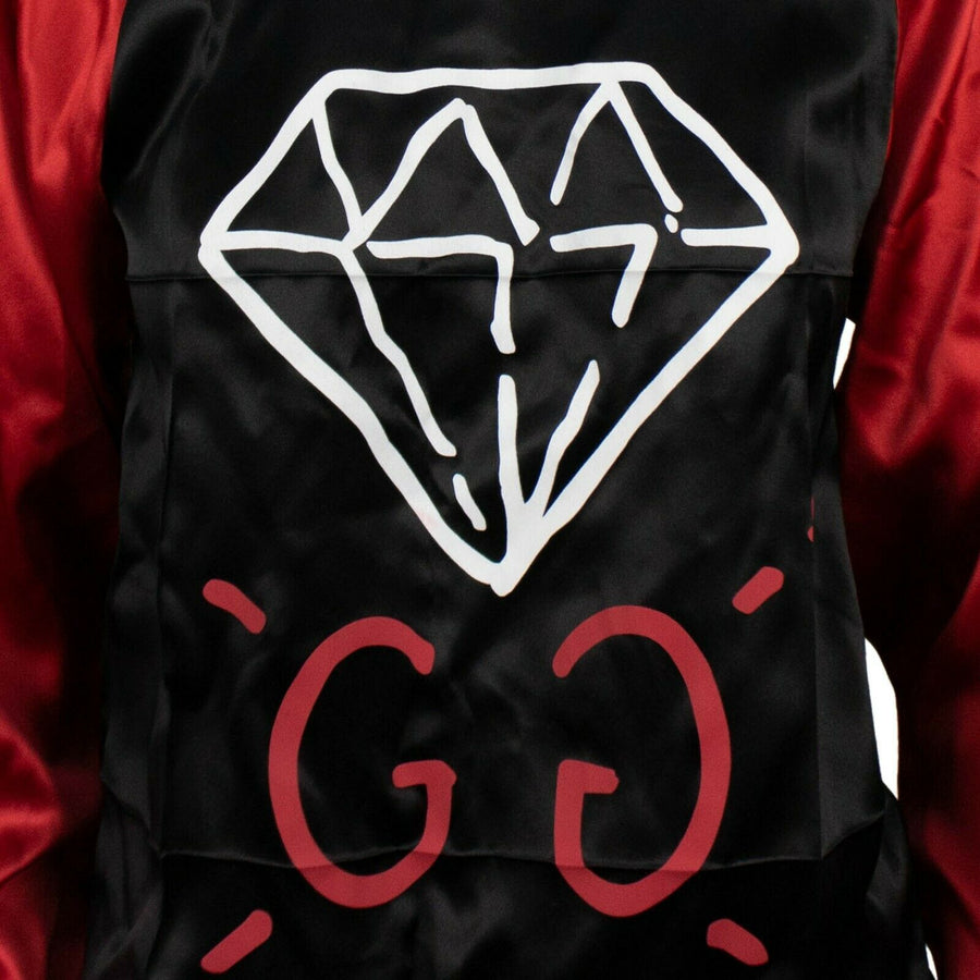 GG Ghost Diamond Long Sleeve Silk Top - Black / Red