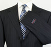 Drop 6 Striped Wool 3 Button Suit - Black