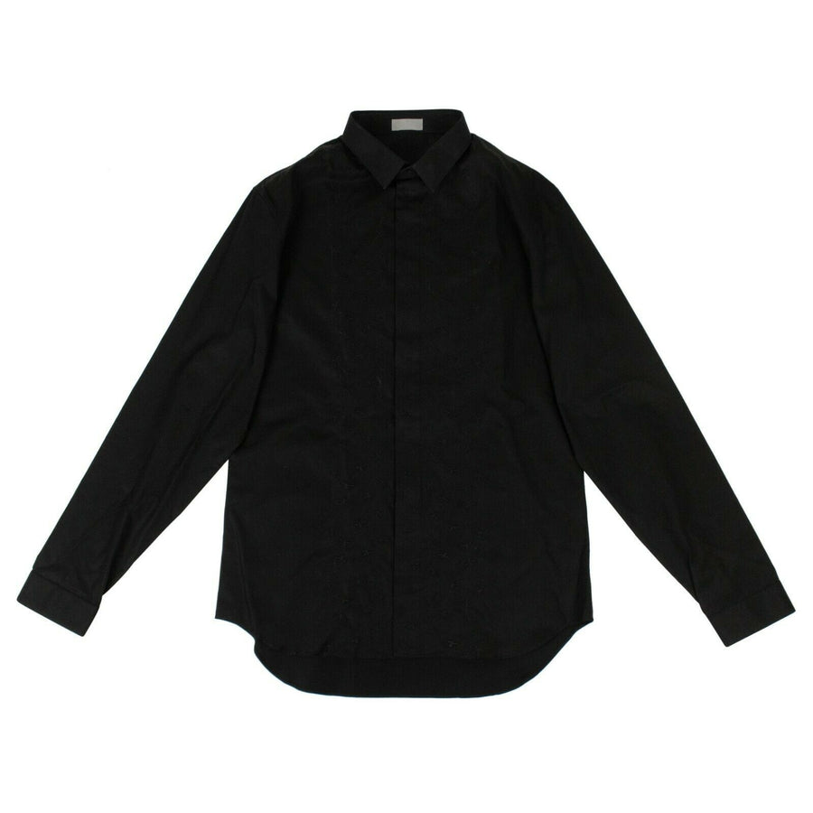 Cotton Embroidered Bee Dress Shirt -Black