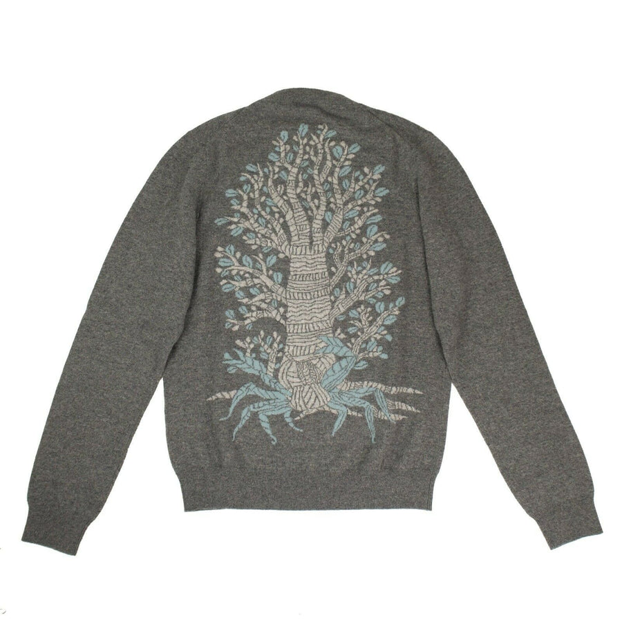 Cashmere Tree Design On Back Sweater - Gray / Teal