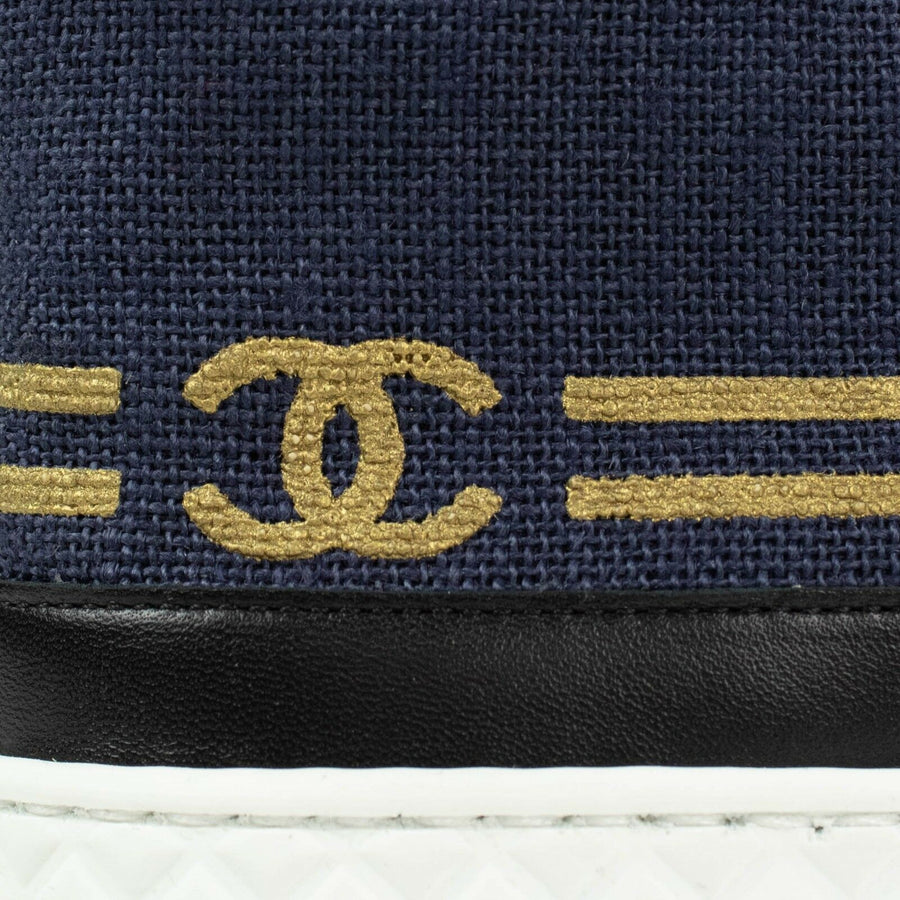 Burlap And Leather Lace Up Sneakers - Navy Blue