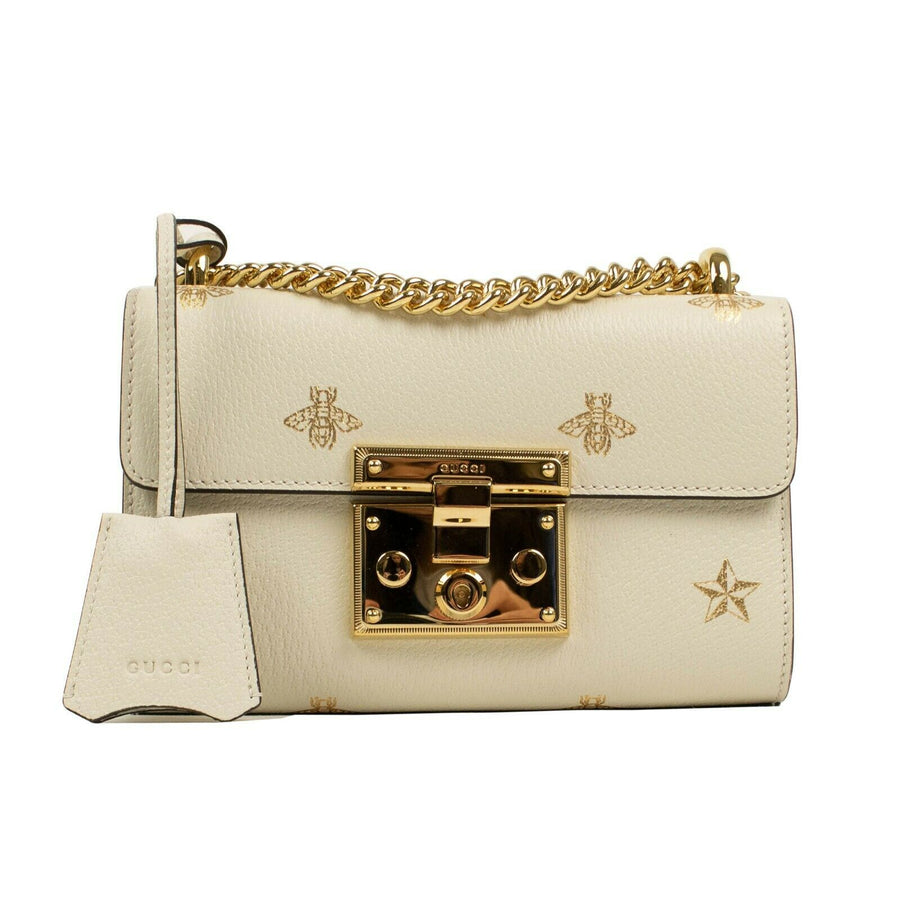 Padlock Leather Bee Star Small Shoulder Bag - White