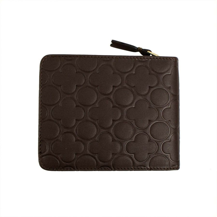 Leather Clover Cardholder Zip Around Wallet - Brown